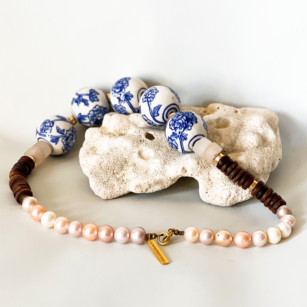Lizzie Fortunato Ceramic and Pearl Statement Necklace